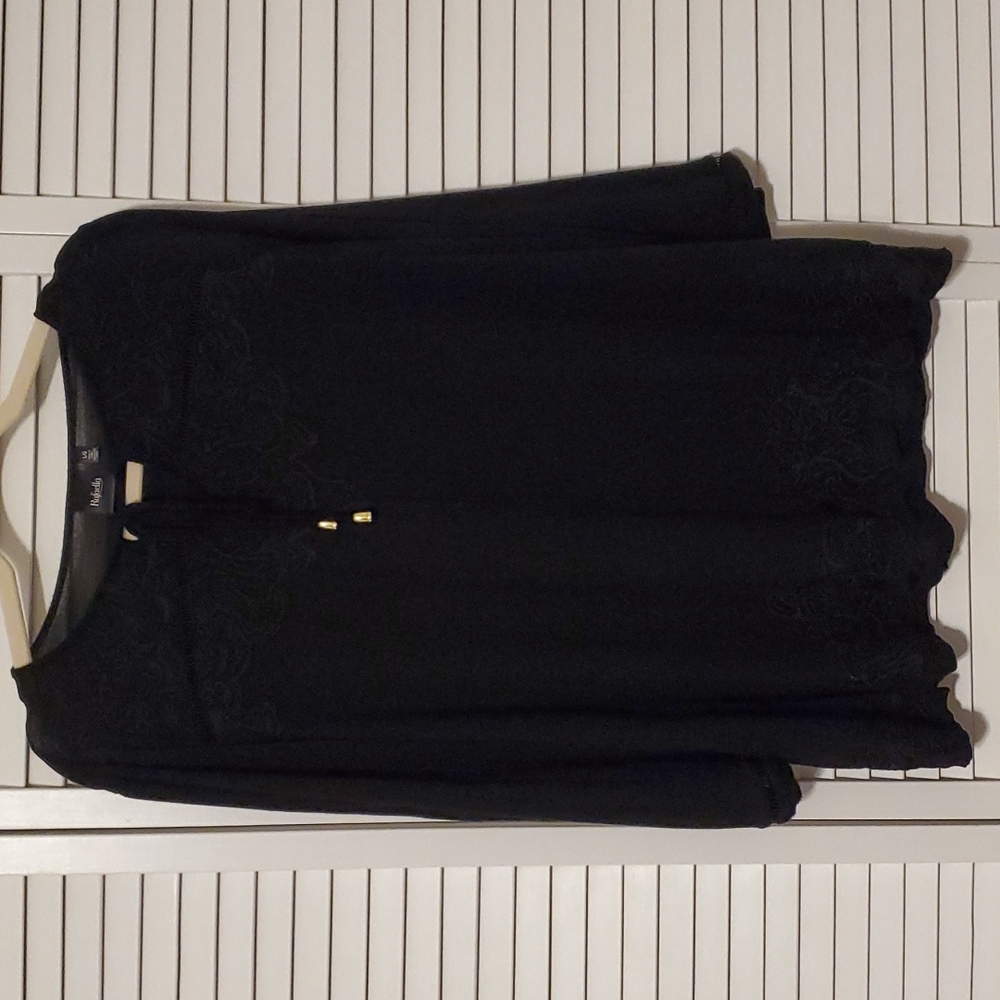 Cute 3/4 Length Sleeves Sz Large Rafaella Black Soft Top
